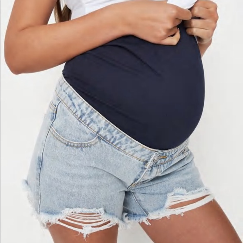 Missguided maternity distressed jean shorts